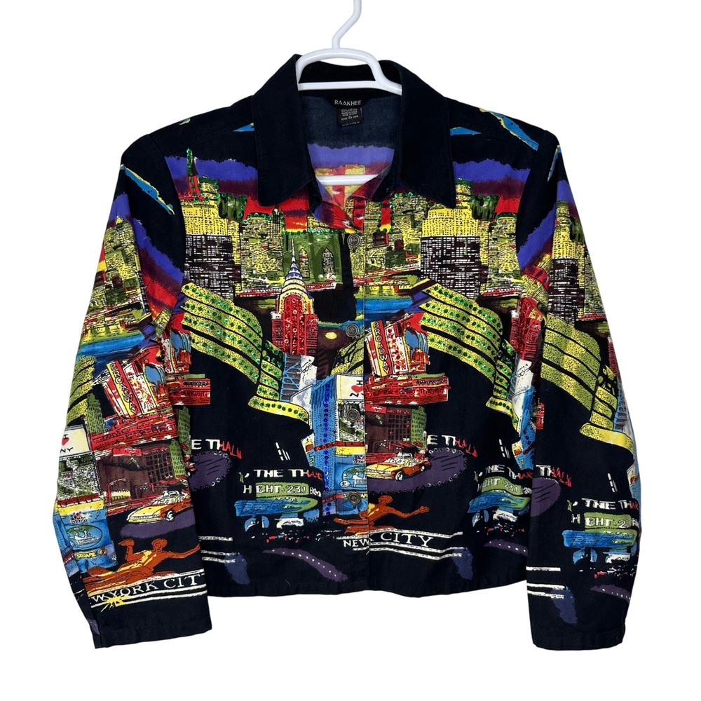 Vintage‎ RAAKHEE New York City Skyline Jacket Shacket Women's Large Artsy Y2K